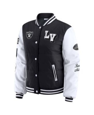 Women's Black Las Vegas Raiders Varsity Full-Snap Puffer Jacket