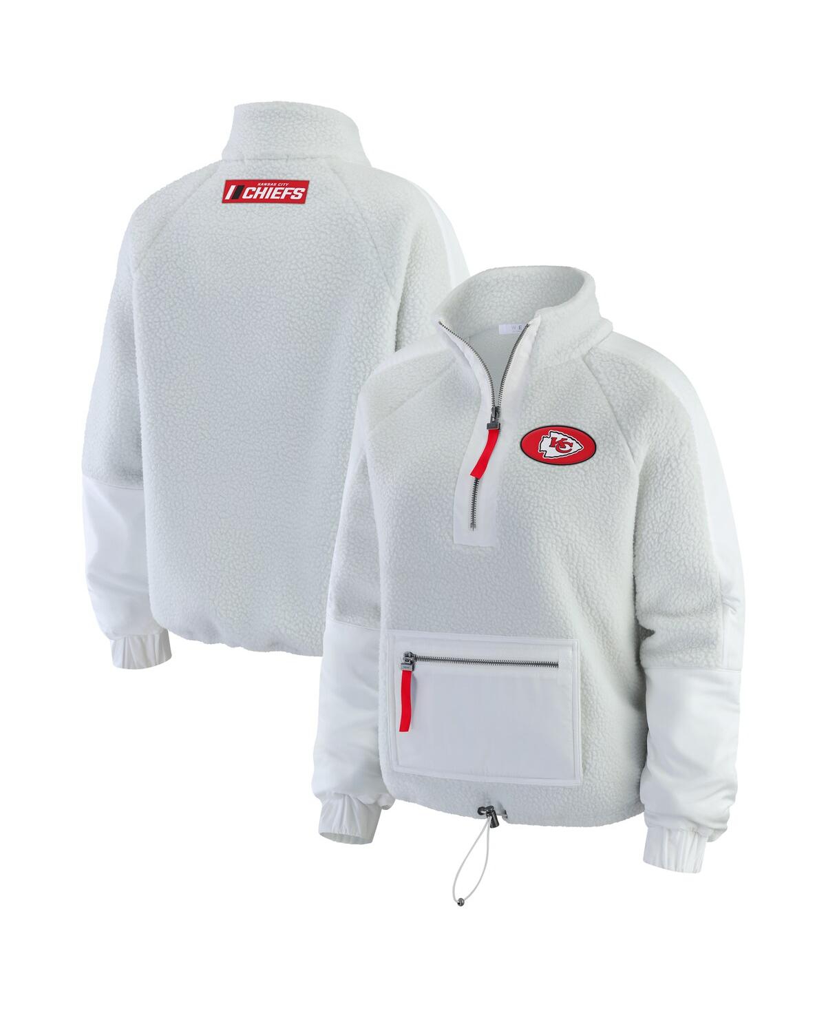 Wear By Erin Andrews Women's White Kansas City Chiefs Polar Fleece Half-zip Jacket In White
