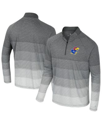 Colosseum - Men's Gray Kansas Jayhawks AI Striped Mesh Quarter-Zip Raglan Windshirt