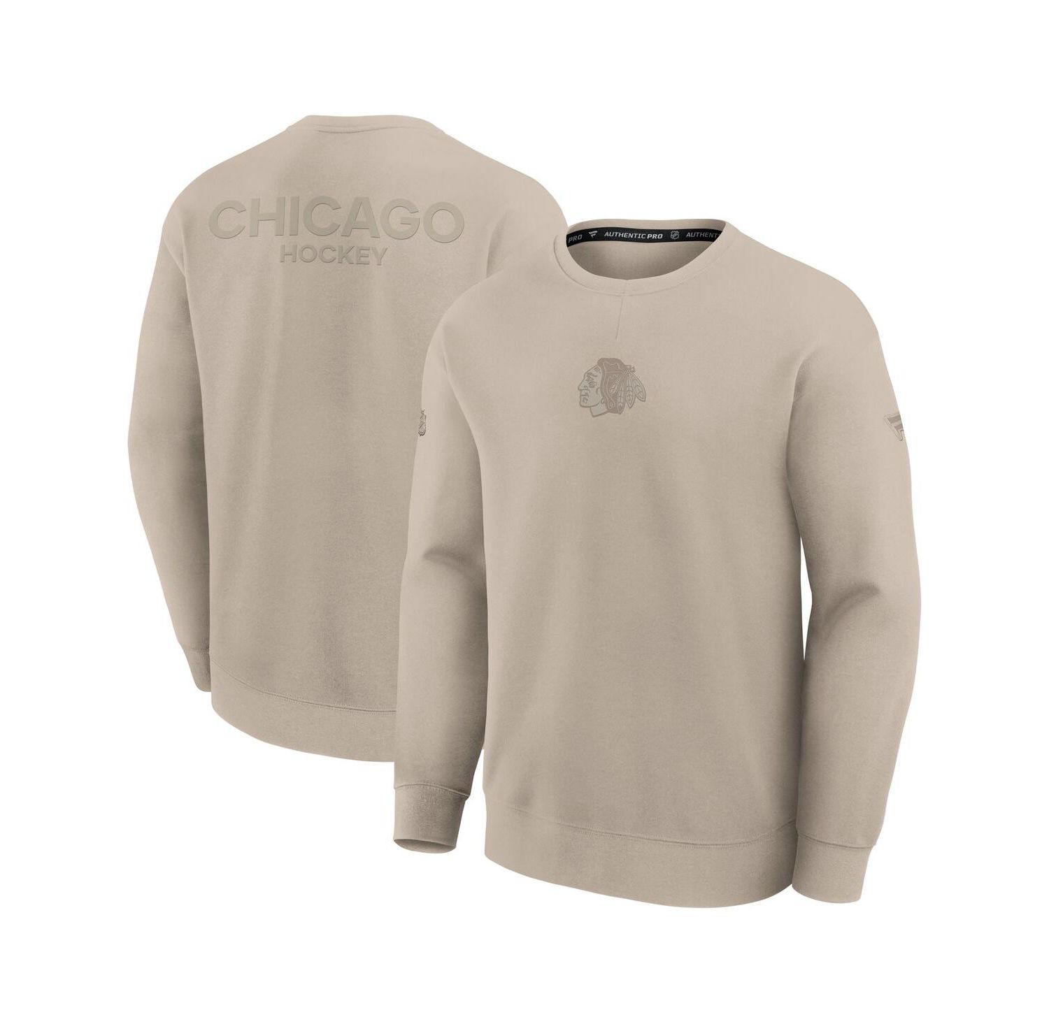 Men's Tan Chicago Blackhawks Authentic Pro Road Tri-Blend Sweatshirt