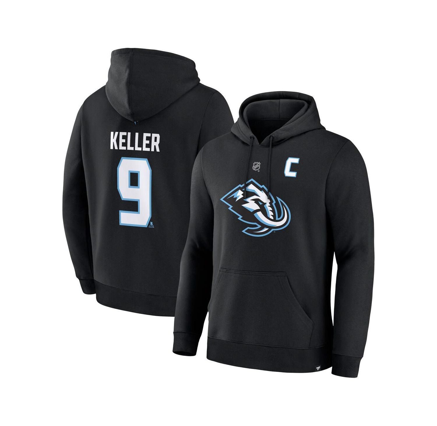 Men's Clayton Keller Black Utah Mammoth Authentic Stack Name & Number Hoodie