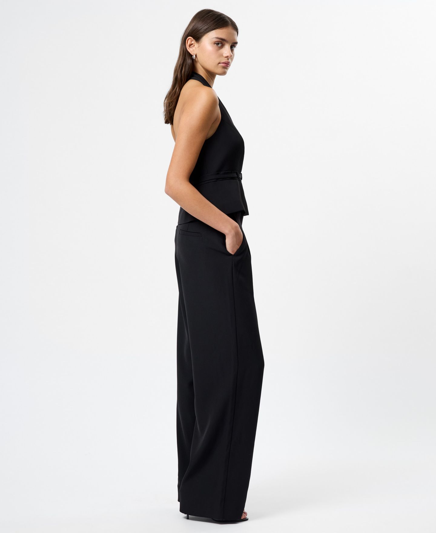 Женский топ French Connection Harry Suiting Belted Halter V-Neck, цвет: Чёрный — фото 3