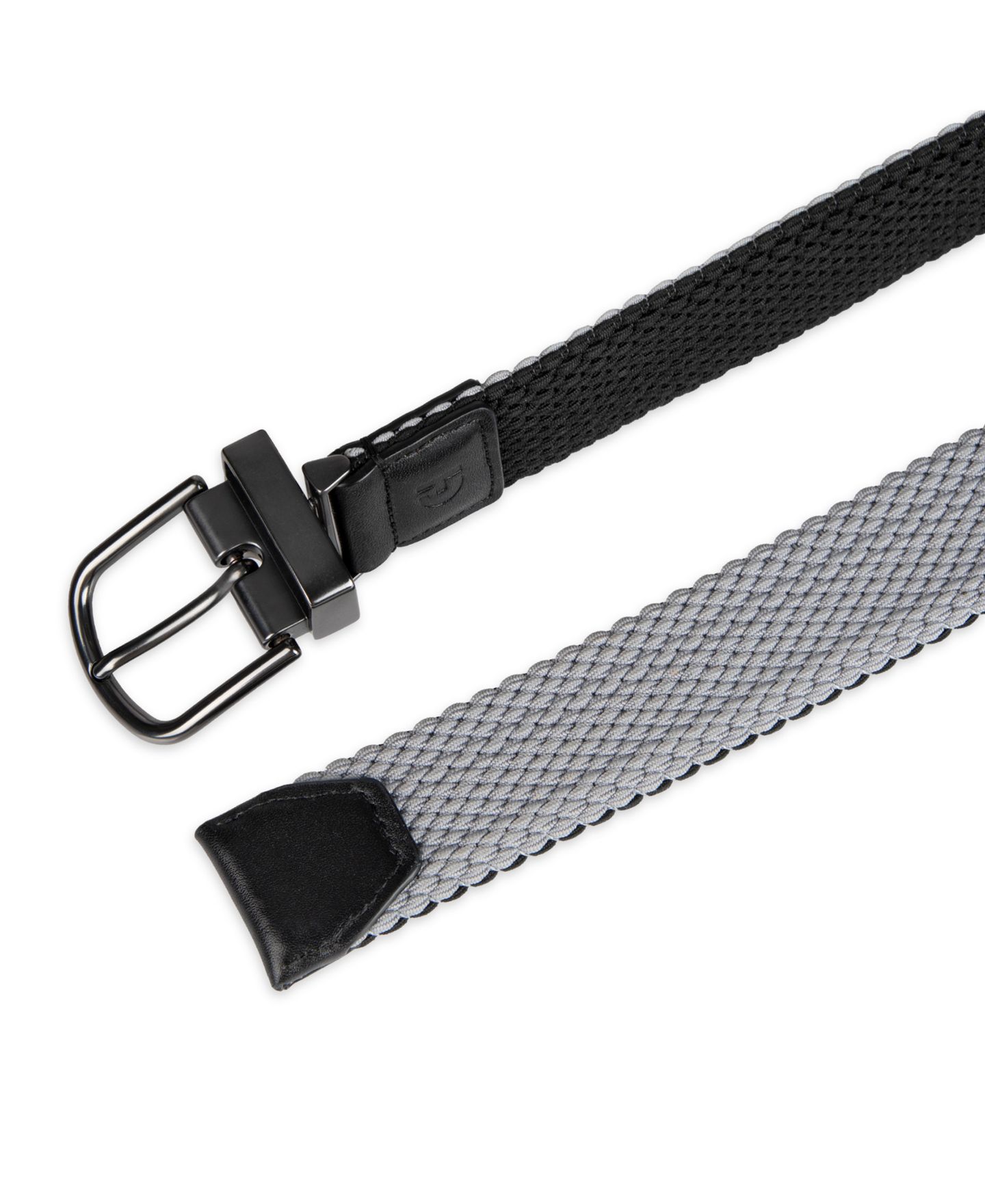 Мужской ремень Cole Haan Two-in-One Reversible Braided Stretch Belt, цвет: Чёрный / Серый — фото 5