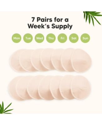 14pk Organic Nursing Pads, Washable Breast Pads + Wash Bag, Reusable Nipple Pads