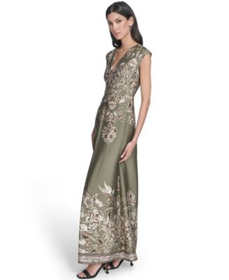 Women's Printed Extended V-Neck Dress