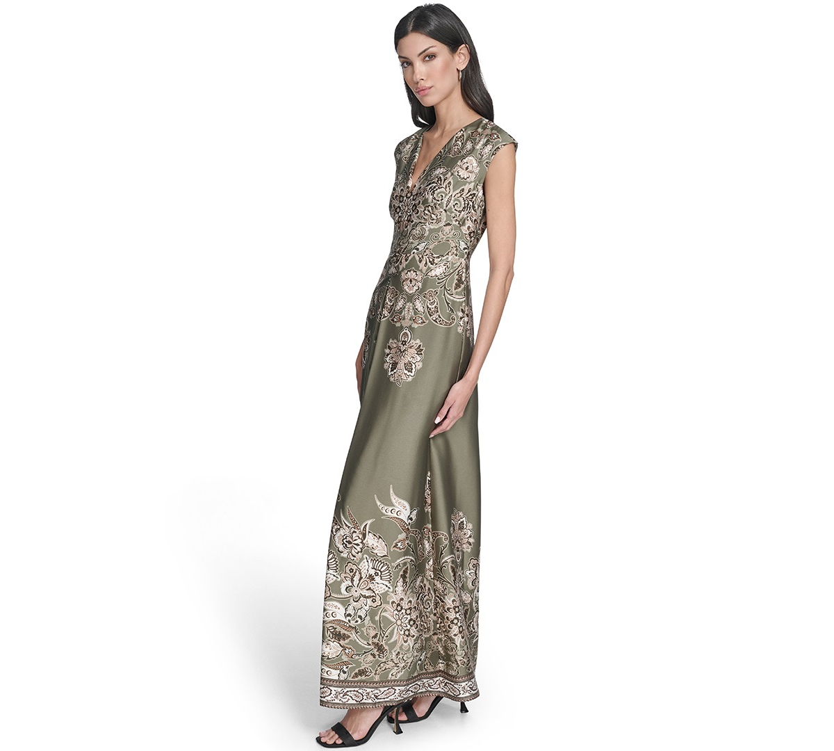 Vince Camuto Women's Printed Extended V-neck Dress In Green