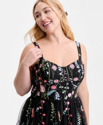Created for Macy's, Trendy Plus Size Embroidered Tulle Corset Gown