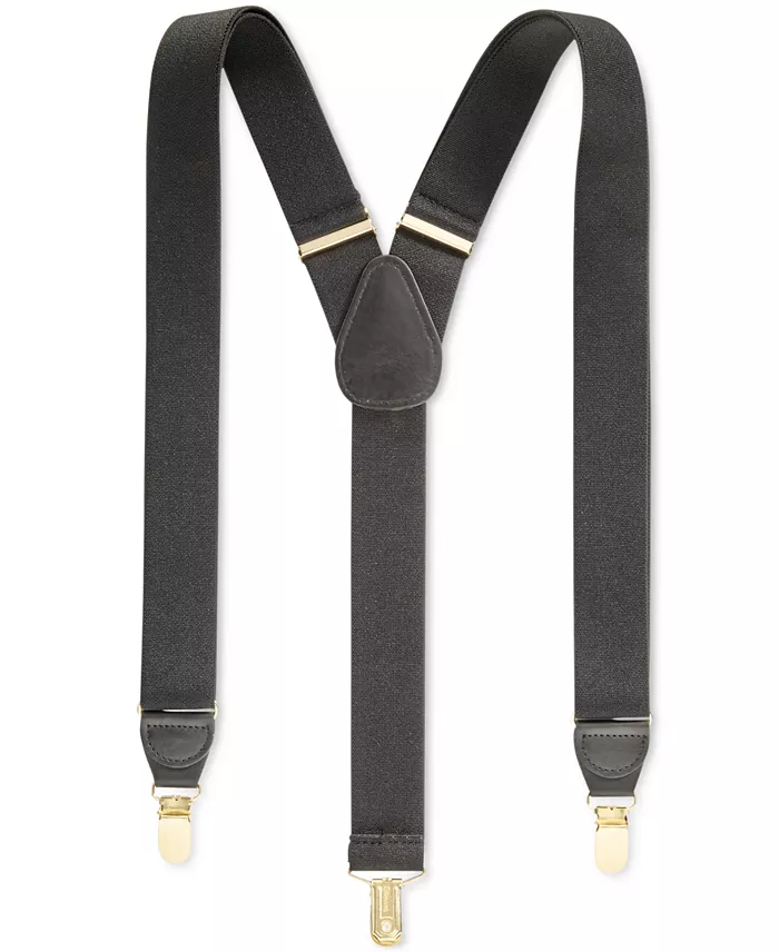 Black suspenders with gold hardware
