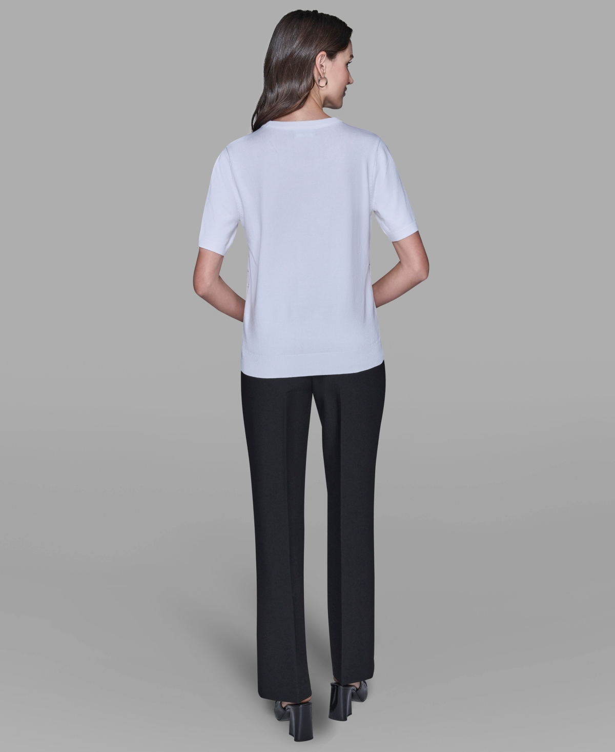 Karl Lagerfeld Women's Short-sleeve Printed Sweater In White