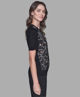 Women's Short-Sleeve Printed Sweater