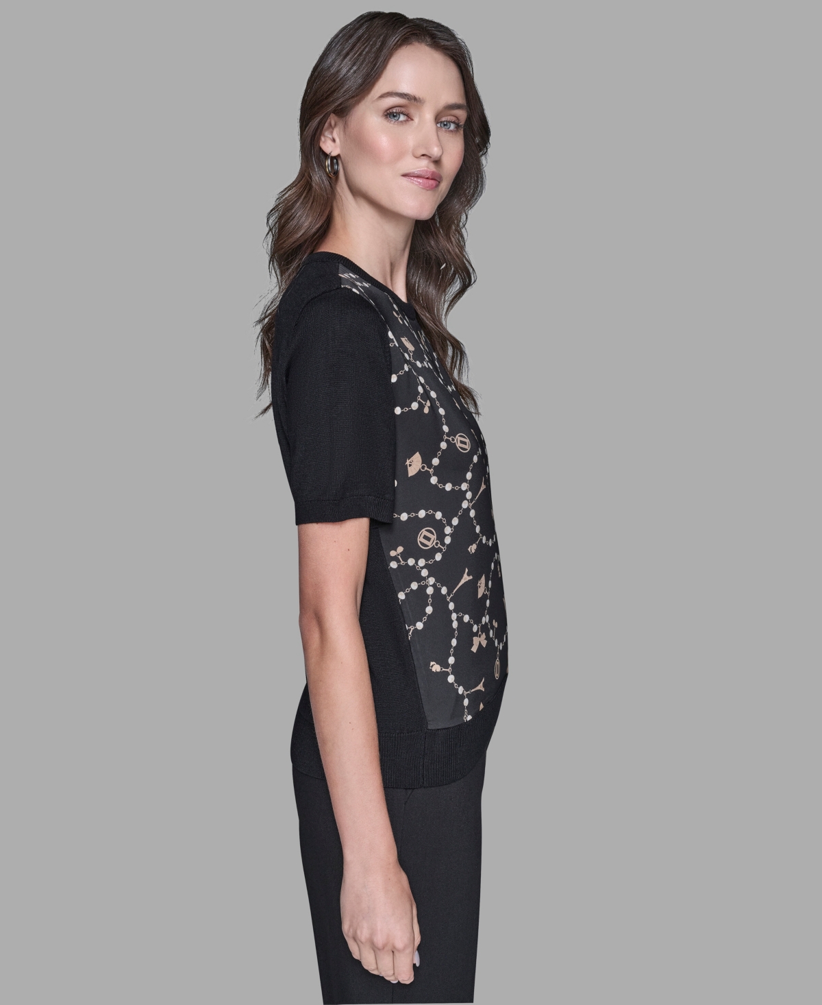 Karl Lagerfeld Women's Short-sleeve Printed Sweater In Multi