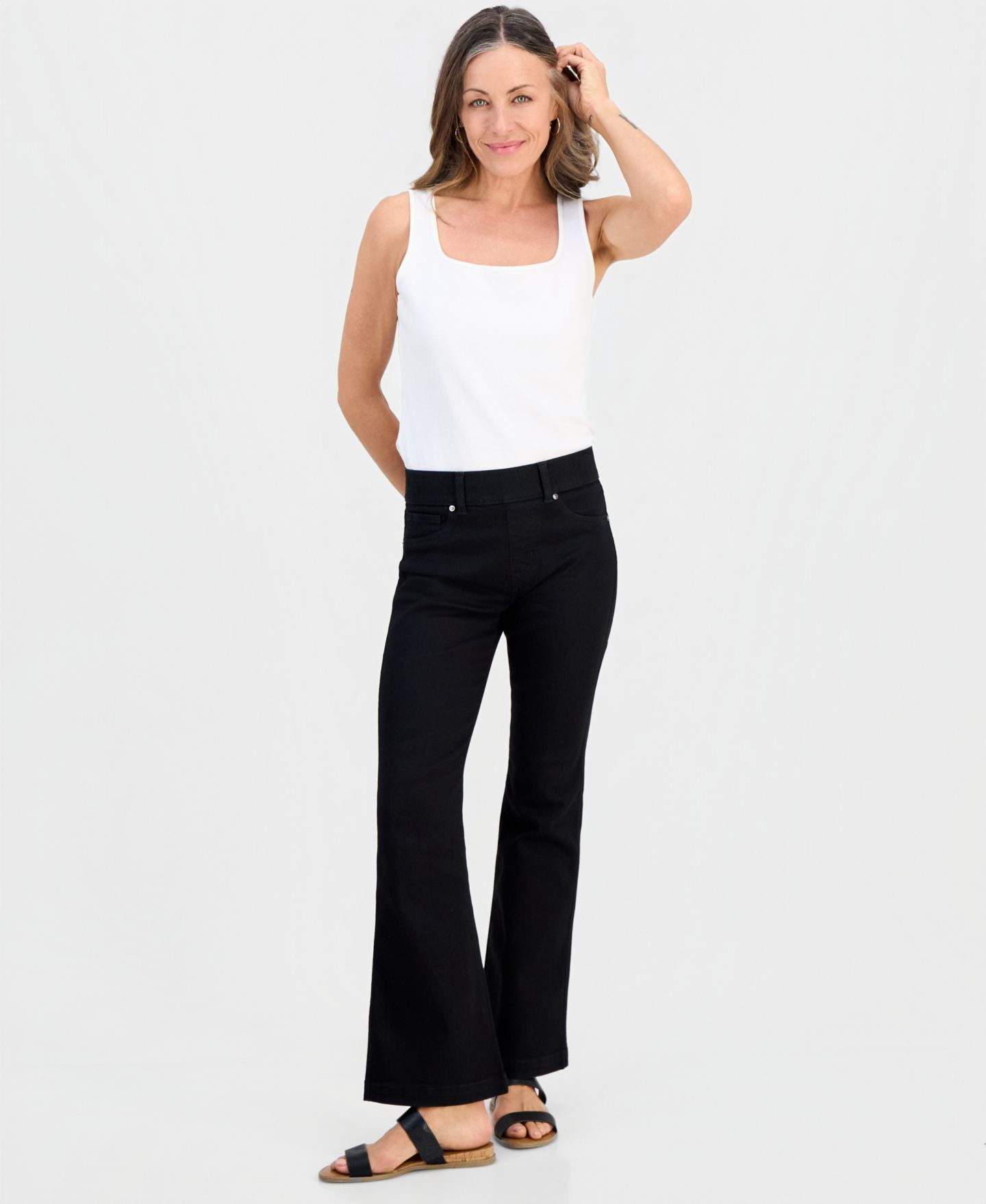 Женские джинсы Style & Co Petite Pull-On Shaping High-Rise Bootcut, цвет: Чёрный — фото 1