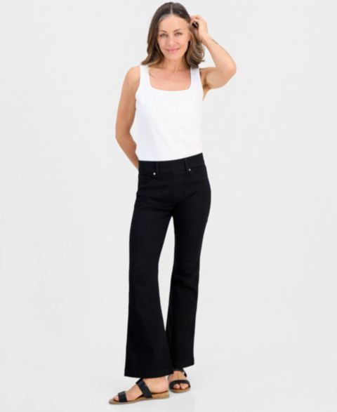 Женские джинсы Style & Co Petite Pull-On Shaping High-Rise Bootcut, цвет: Чёрный варёный