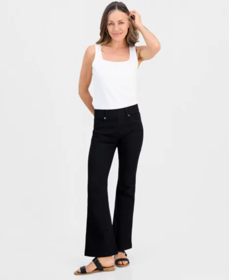 Petite Pull-On Shaping High-Rise Bootcut Jeans - Black Rinse Wsh
