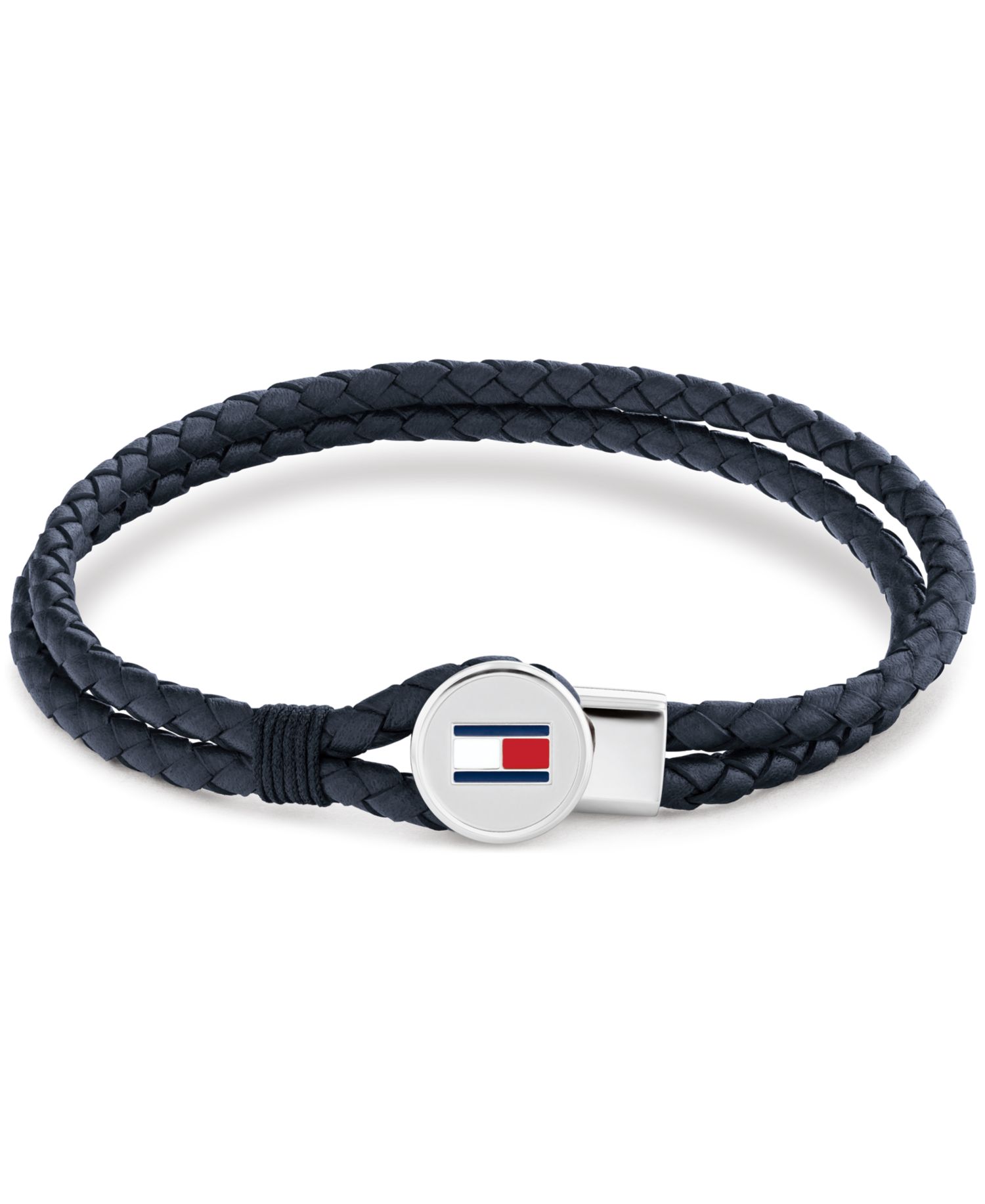 Men's Blue Leather with Stainless Steel Braided Bracelet