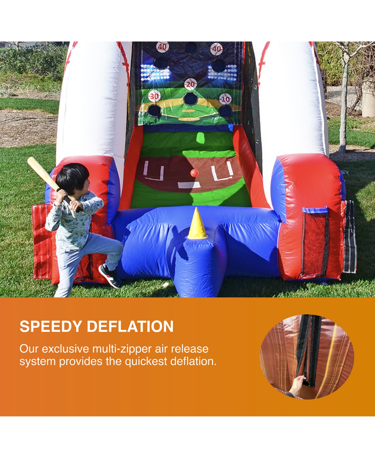 JumpOrange Inflatable Baseball Game (with Blower, Bat, and Balls), Kids and Adults, Commercial Grade, Rental Game, Hoop Shot Target, Toss Game, Outdoo