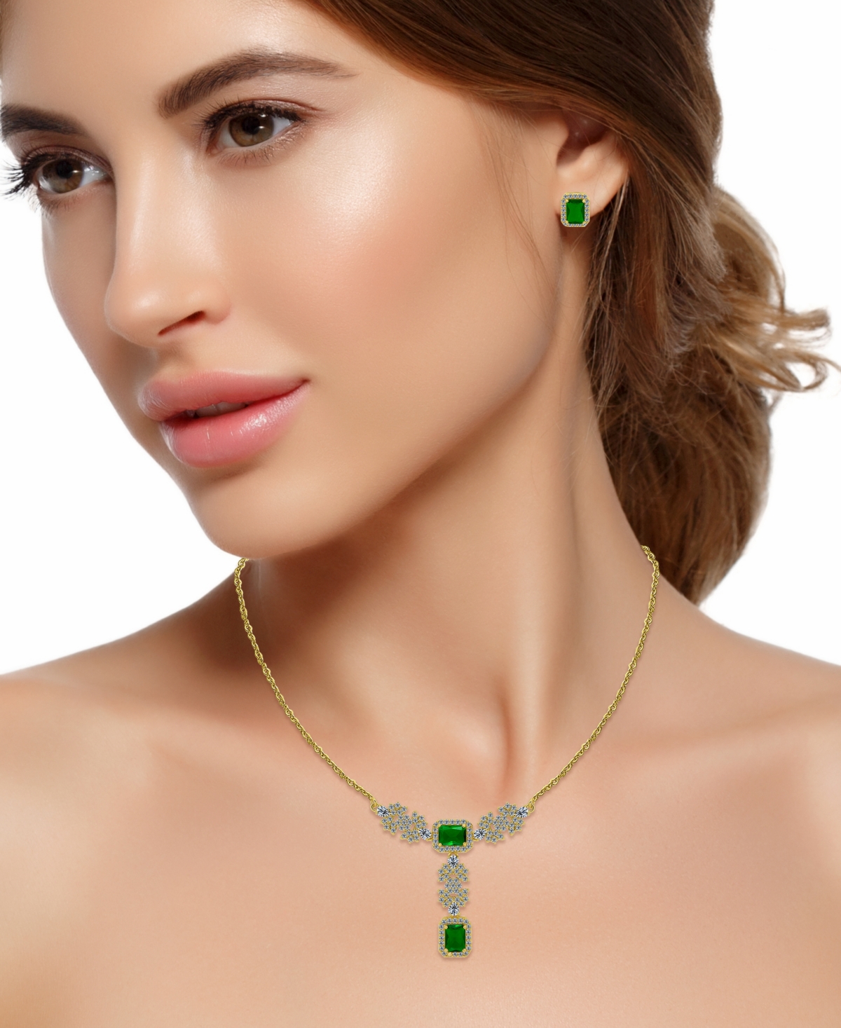 Christian Siriano New York Cubic Zirconia Halo Accents Necklace And Earrings Set In Green