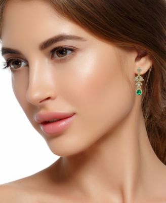 Gold Plated Pave Cubic Zirconia Floral Post Drop Earrings