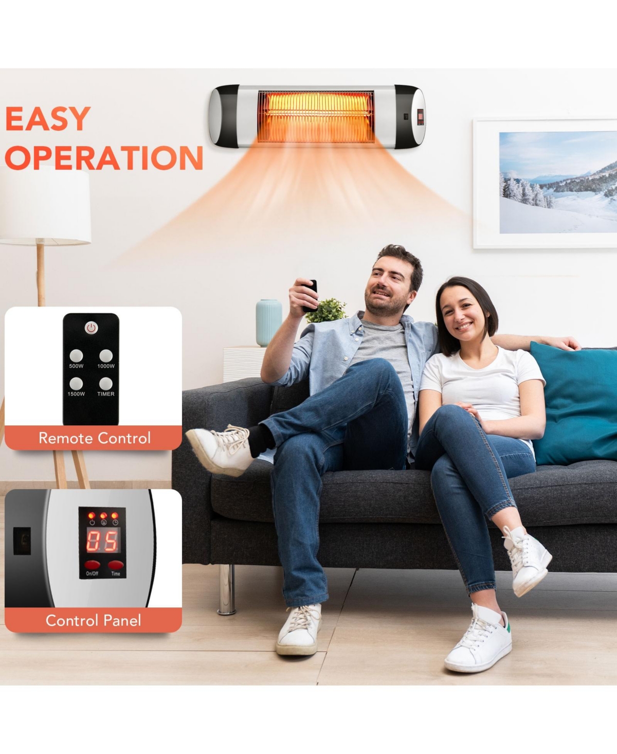 Sugift 1500W Wall-Mounted Electric Heater Patio Infrared Heater with Remote Control