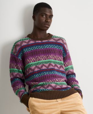 Scotch & Soda Scotch Soda Mens Drop Shoulder Long Sleeve Sweater Paired With Loose Tapered Corduroy Joggers In Multi