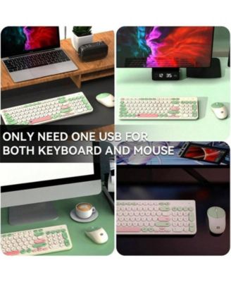 Wireless Keyboard and Mouse Combo – 2.4GHz Cordless, Quiet Slim Set with Cute Round Keys for Laptop, Computer, TV