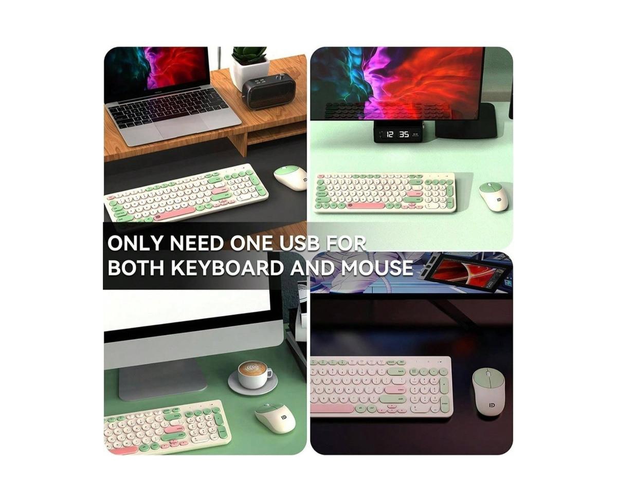 Risokeys Wireless Keyboard and Mouse Combo – 2.4GHz Cordless, Quiet Slim Set with Cute Round Keys for Laptop, Computer, Tv