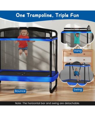 6 FT Kids Trampoline with Swing and Horizontal Bar Small Rectangle Trampoline