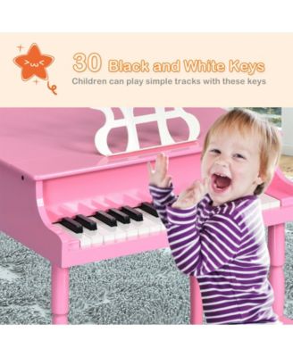 Pink 30-Key Wood Toy Kids Grand Piano with Bench and Music Rack