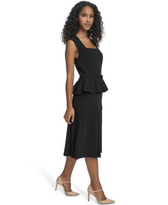 Women's Square-Neck Belted Midi Dress