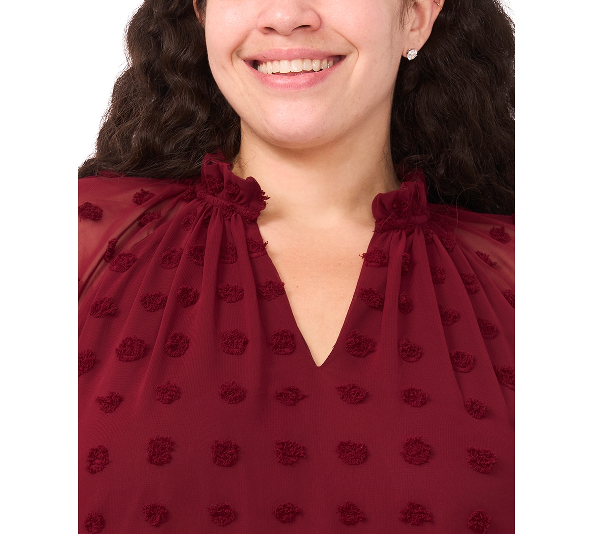 Msk Plus Size Clip Chiffon Babydoll Short Dress In Burgundy