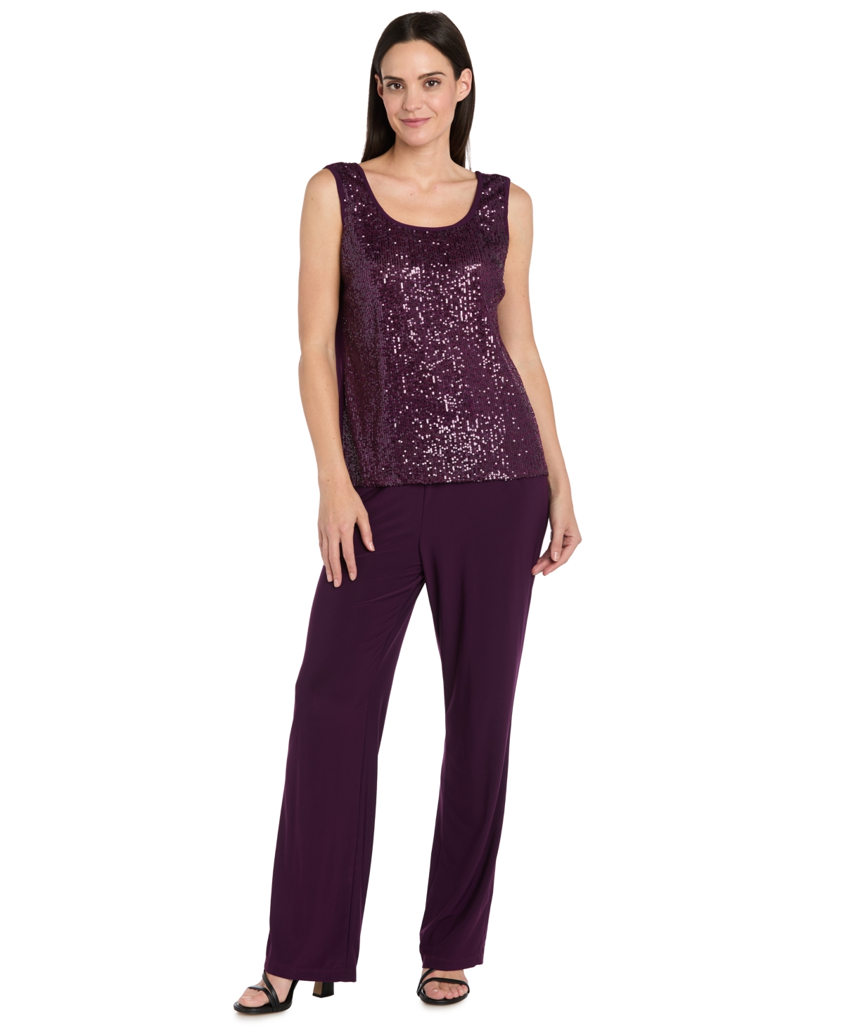 R & M Richards Women's Sequined Jacket, Sequined Top & Pants In Purple