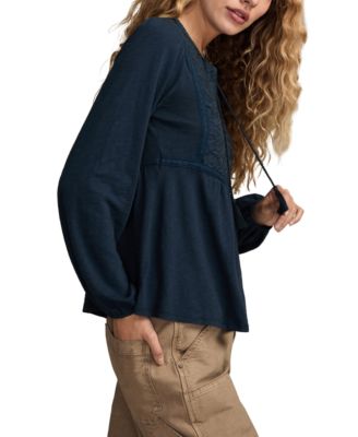 Women's Embroidered Bib Peasant Top