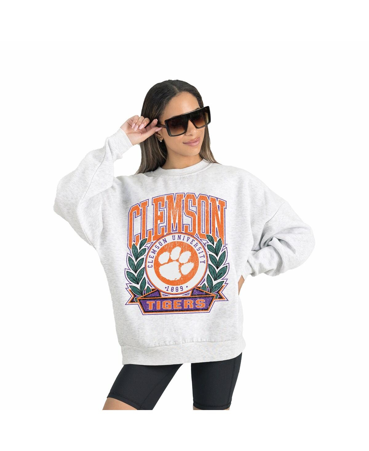 Gameday Couture Women's Gray Clemson Tigers Premium Fleece Drop Shoulder Oversized Pullover Sweatshirt In Neutral