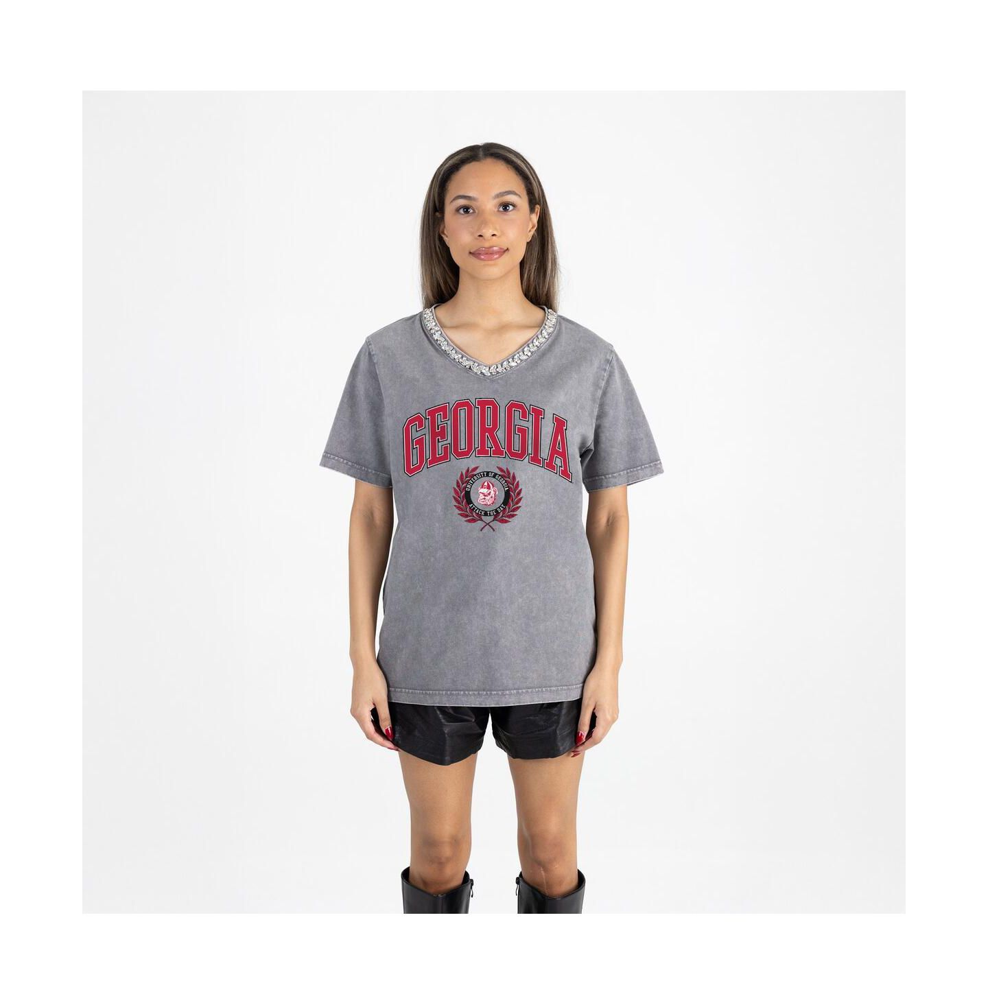 Женская футболка Gameday Couture Gray Georgia Bulldogs Iconic Edge Rhinestone V-Neck — фото 4