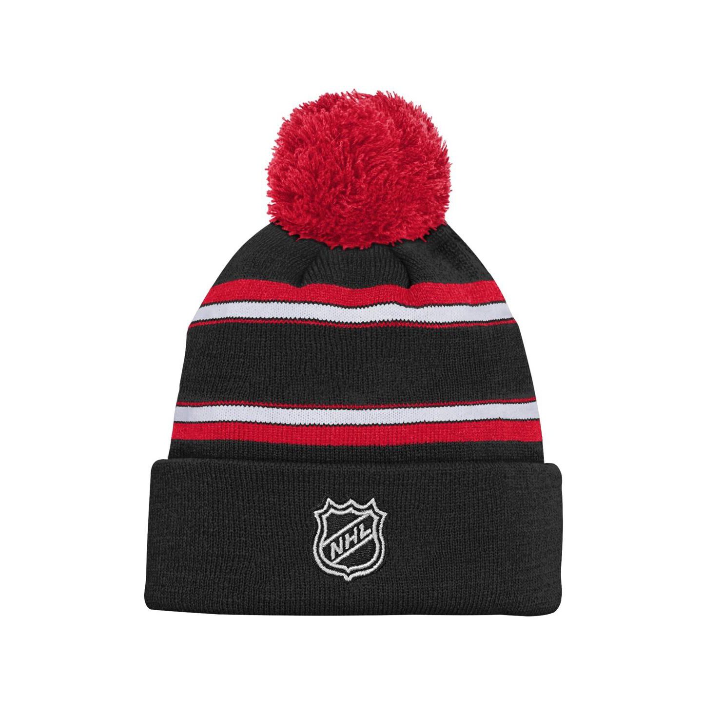 Детские головные уборы Outerstuff New Jersey Devils Black Jacquard Cuffed Knit with Pom Hat — фото 2