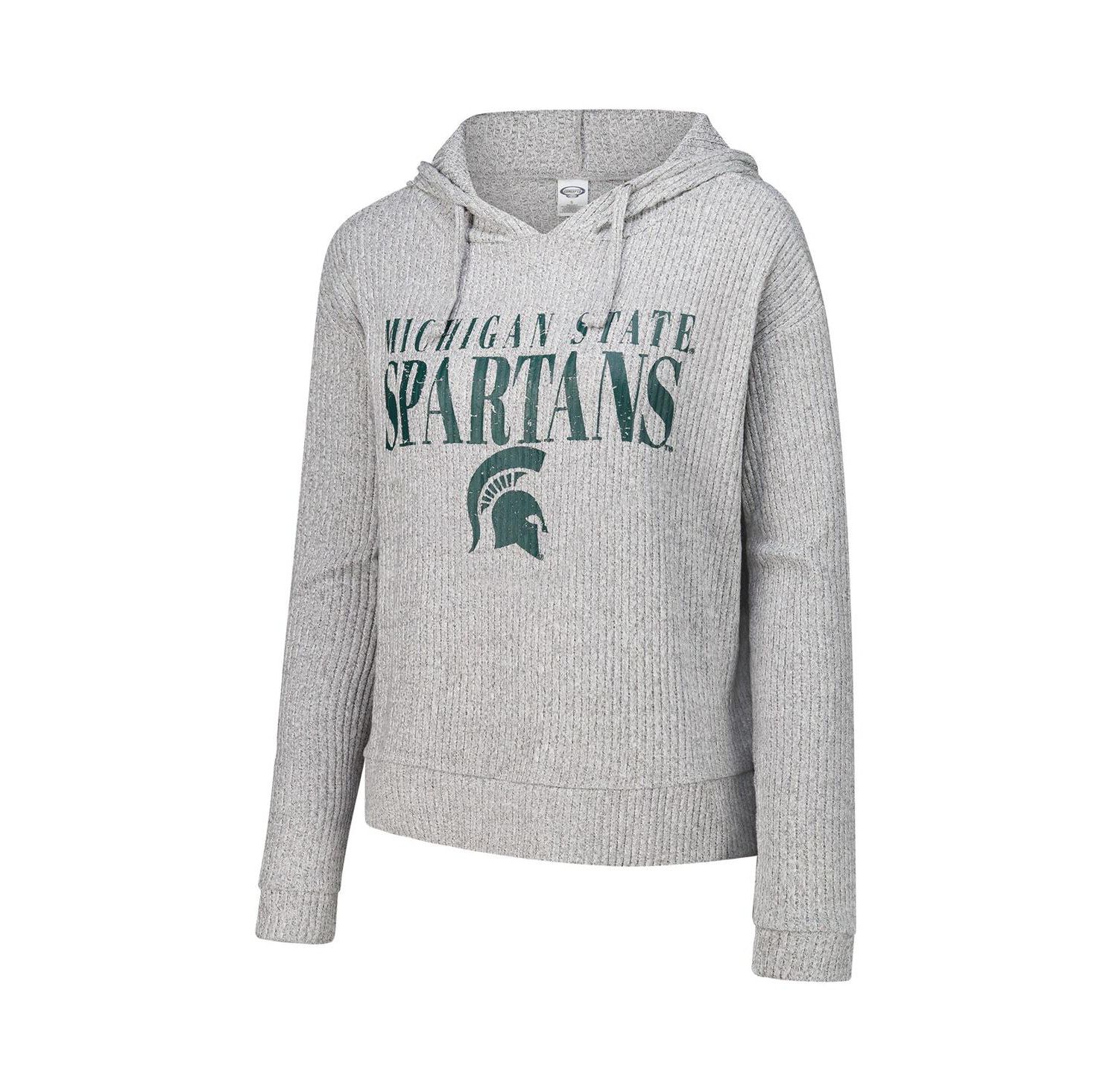 Women's Heather Gray Michigan State Spartans Juniper Soft Modest Cropped Long Sleeve Hoodie Top