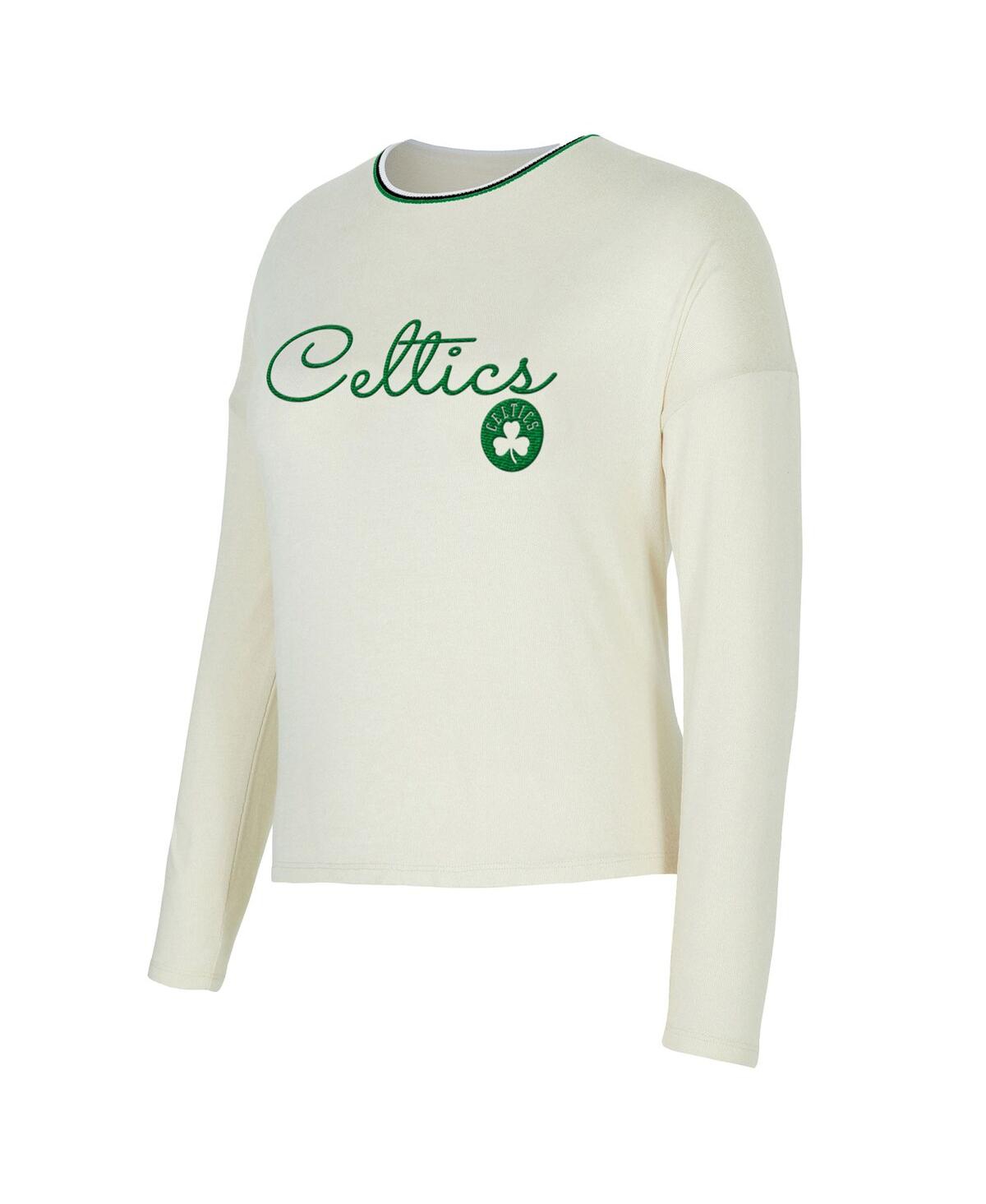 Concepts Sport Women's 2-piece Cream Boston Celtics Kaki Hacci Knit Long Sleeve Top And Shorts Set In Multi