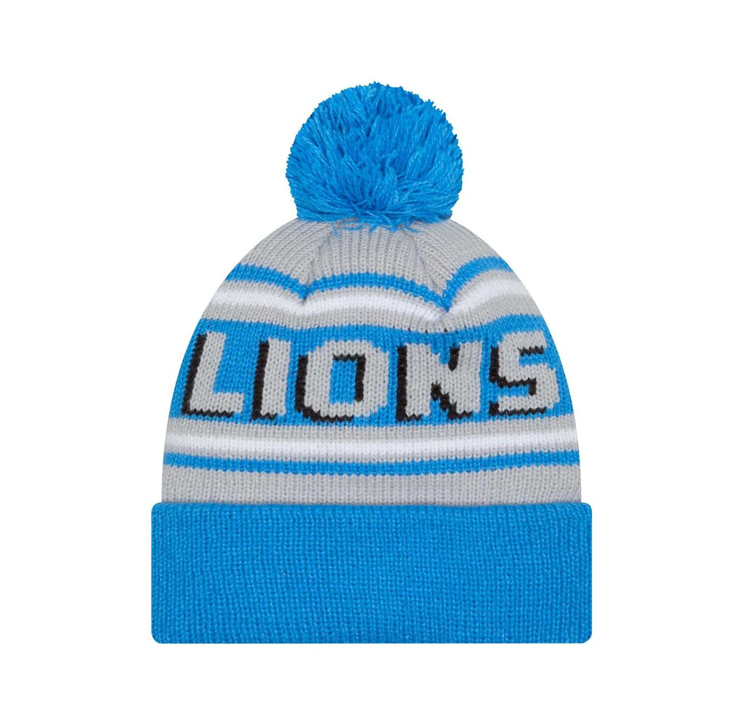 Big Boys and Girls Blue Detroit Lions Main Cuffed Knit with Pom Hat