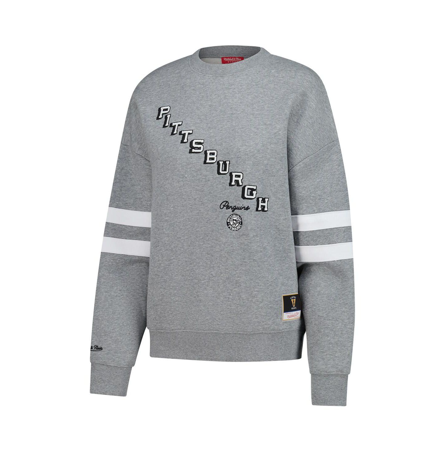 Женская толстовка Mitchell & Ness Heather Gray Pittsburgh Penguins Logo Lightweight Pullover — фото 2