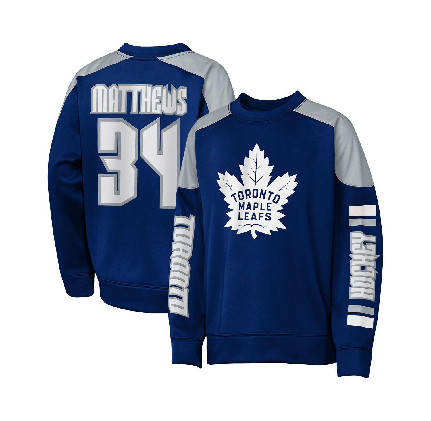 Big Boys and Girls Auston Matthews Blue Toronto Maple Leaf Best Defense Name & Number Crewneck Sweatshirt