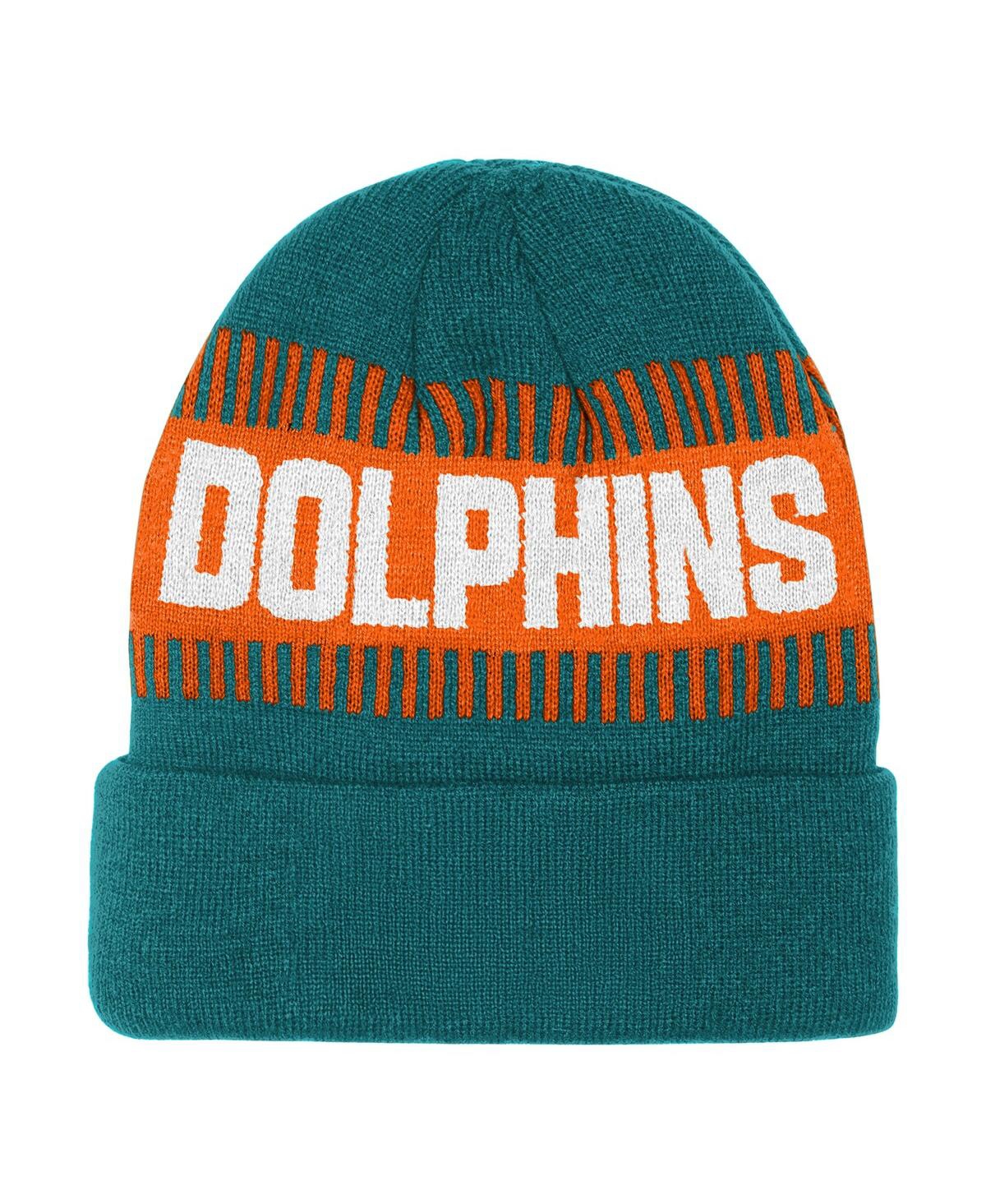 Outerstuff Big Boys And Girls Aqua Miami Dolphins Bright Lights Cuffed Knit Hat In Green