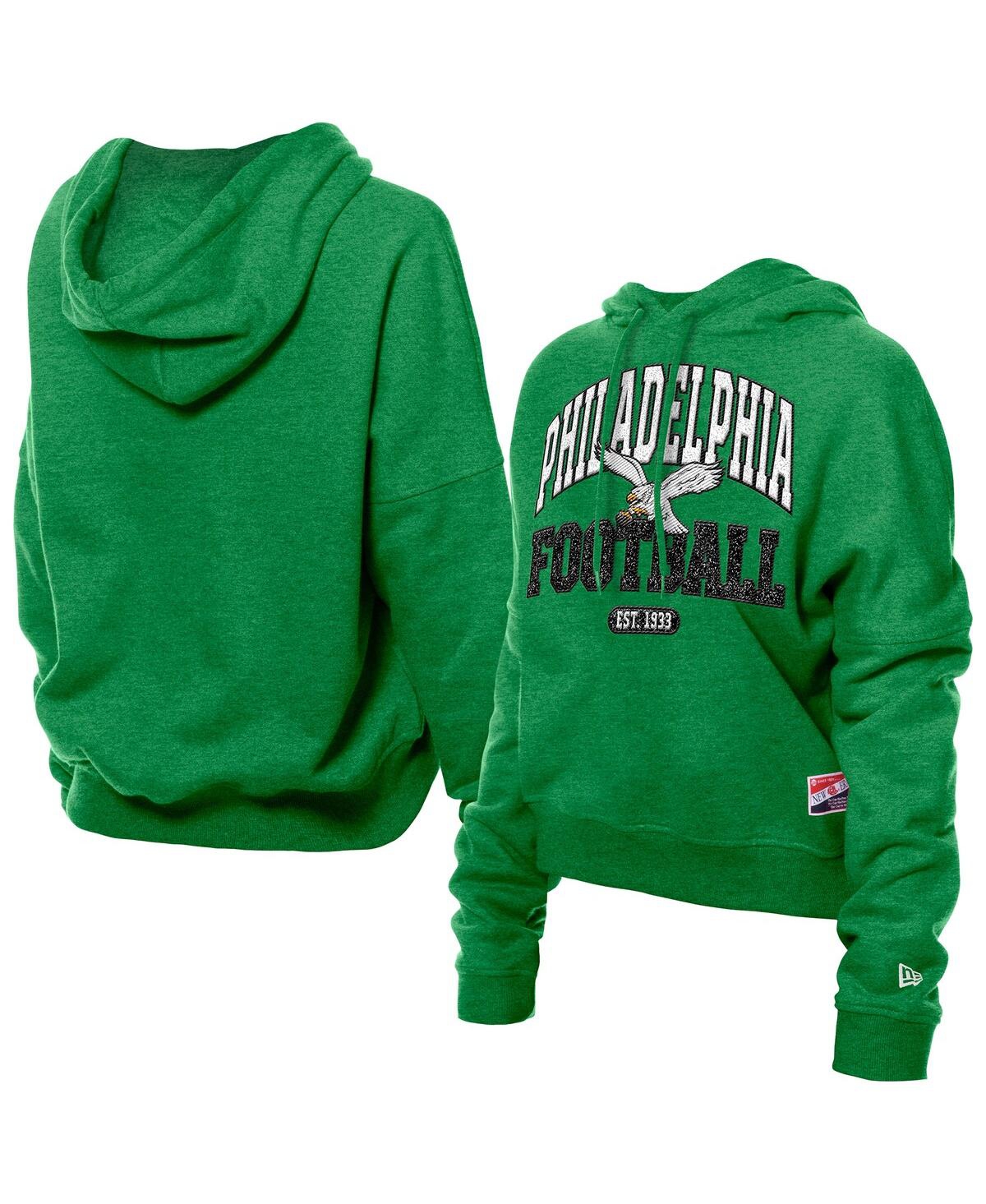 New Era Women's Kelly Green Philadelphia Eagles Throwback Boxy Hoodie Sweatshirt In Green