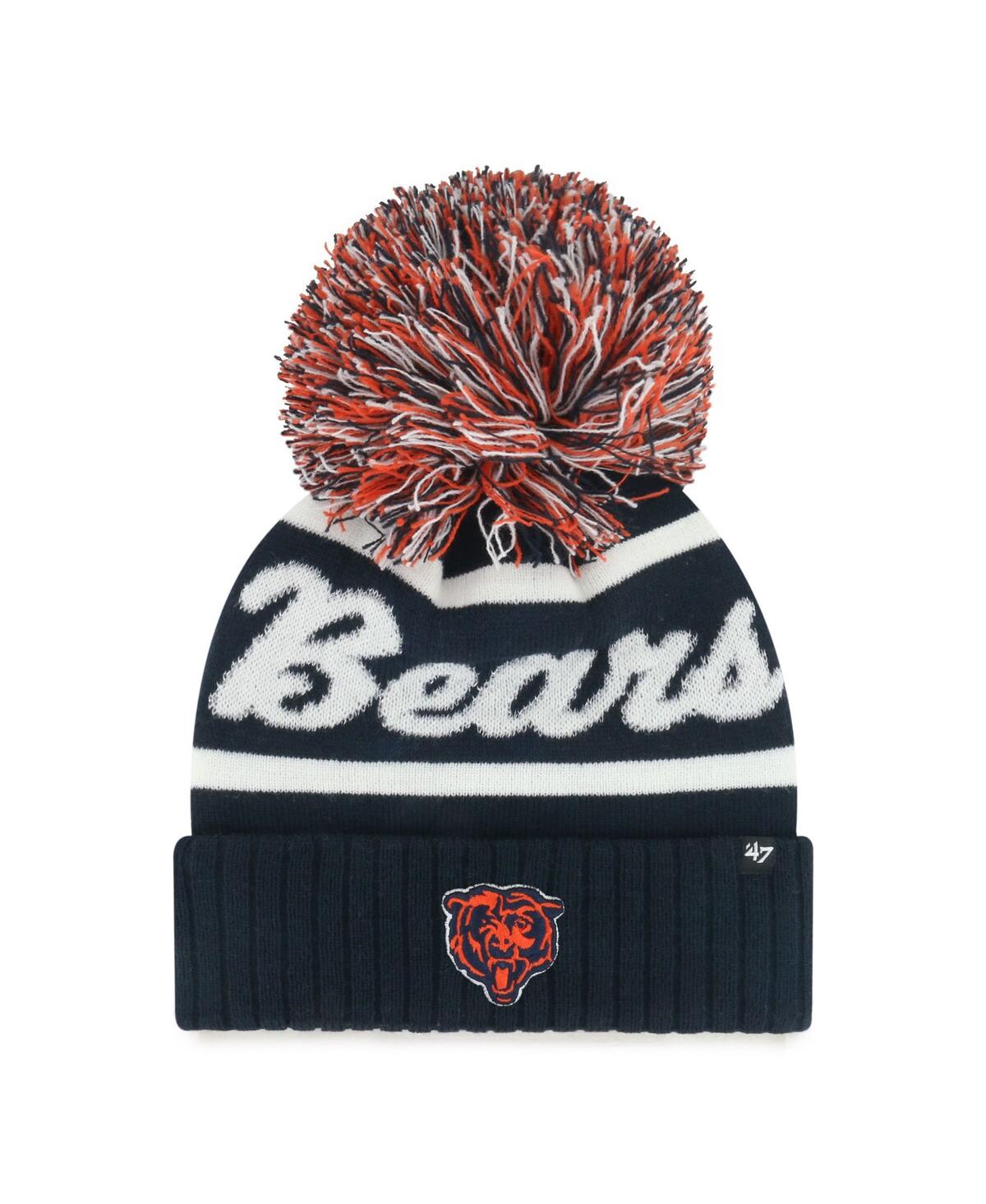 47 Brand Women's Navy Chicago Bears Spirited Cuffed Knit With Pom Hat In Black