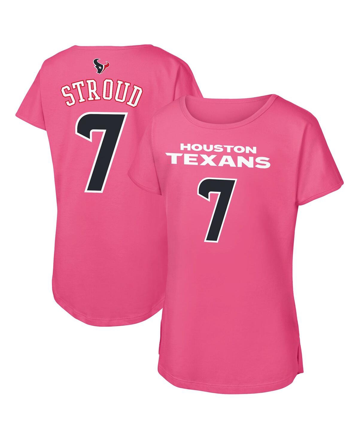 Outerstuff Big Girls C.j. Stroud Pink Houston Texans Player Name Number T-shirt In Pink