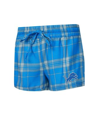 Women's 2-Piece Heather Gray/Blue Detroit Lions Regulate Plaid Long-Sleeve T-Shirt Shorts Sleep Set