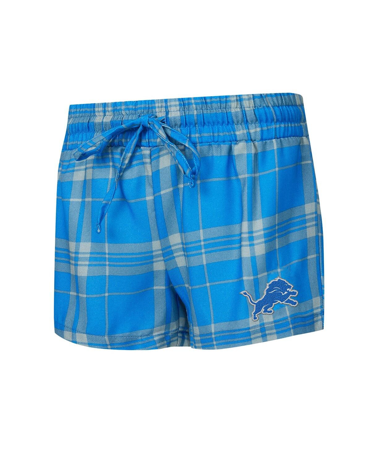 Concepts Sport Women's 2-piece Heather Gray/blue Detroit Lions Regulate Plaid Long-sleeve T-shirt Shorts Sleep Set In Multi