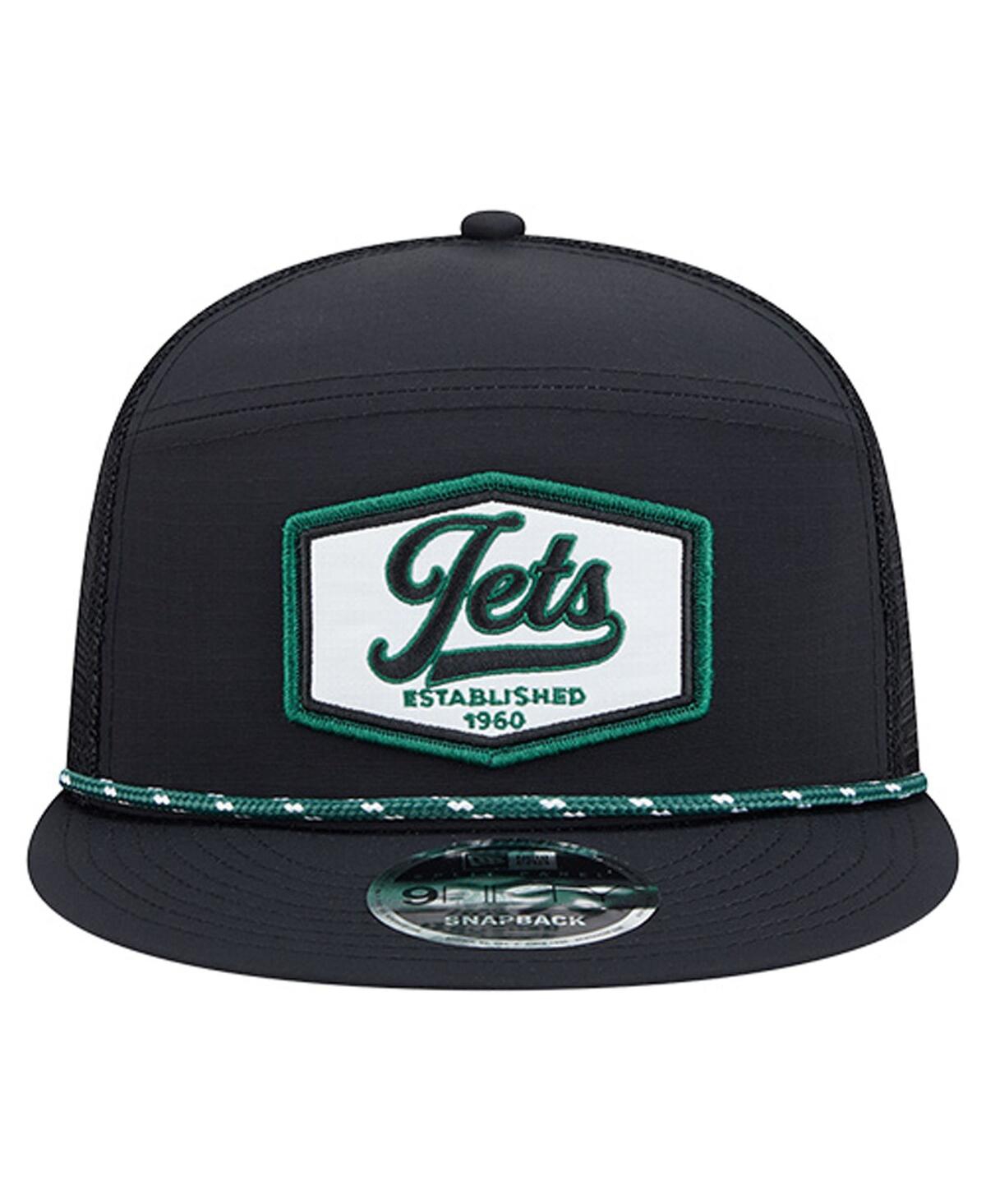 New Era Men's Black New York Jets Ripstop Patch 9fifty Split Panel Snapback Hat In Black