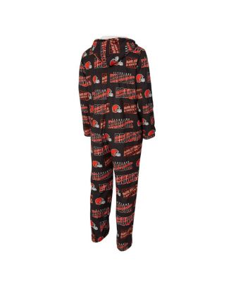 Men's Brown Cleveland Browns Shuffle All-Over-Print Microfleece Full-Zip Union Suit