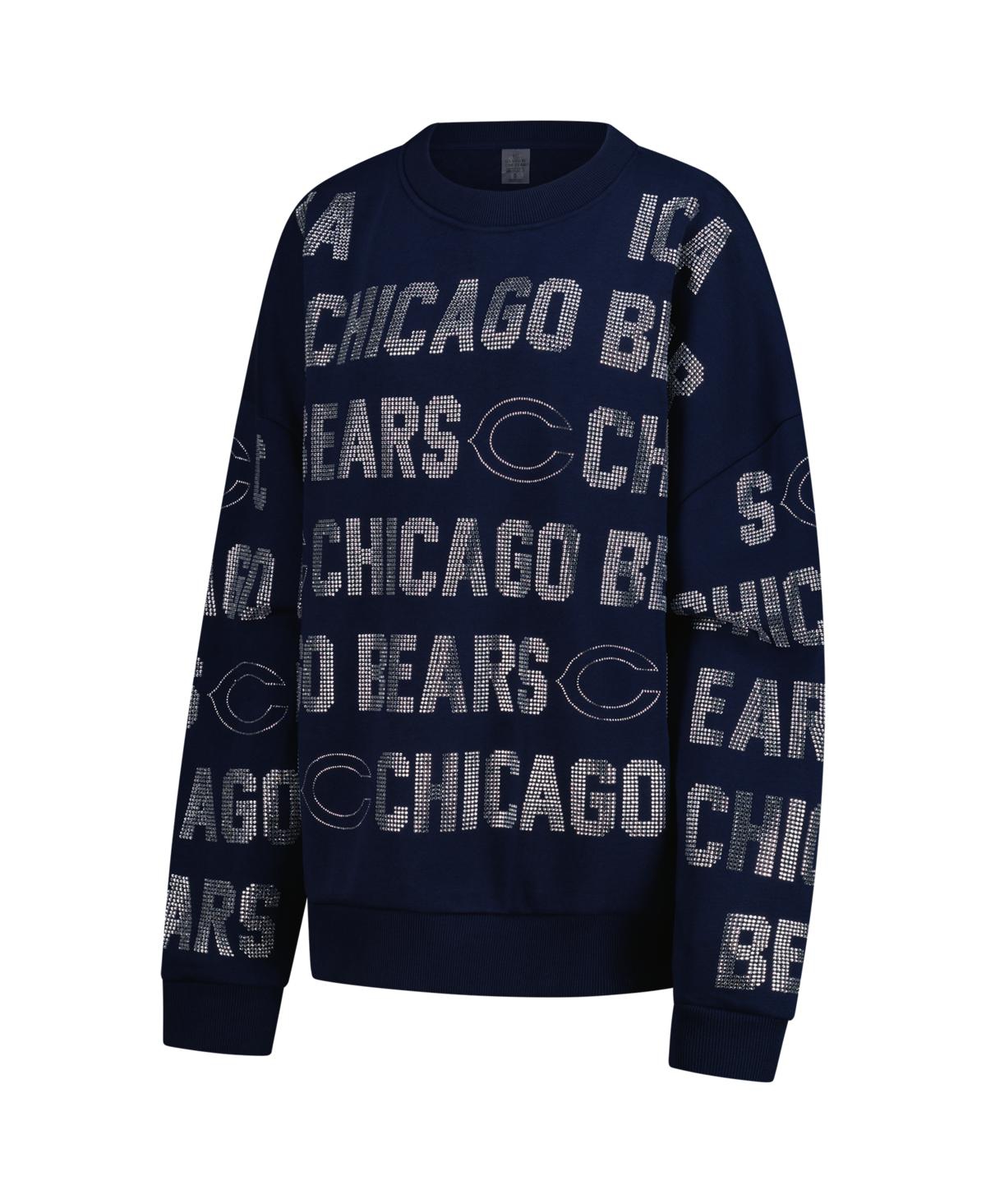 Gameday Couture Women's Navy Chicago Bears Oversized Hype Era Rhinestone Text Sweatshirt In Blue