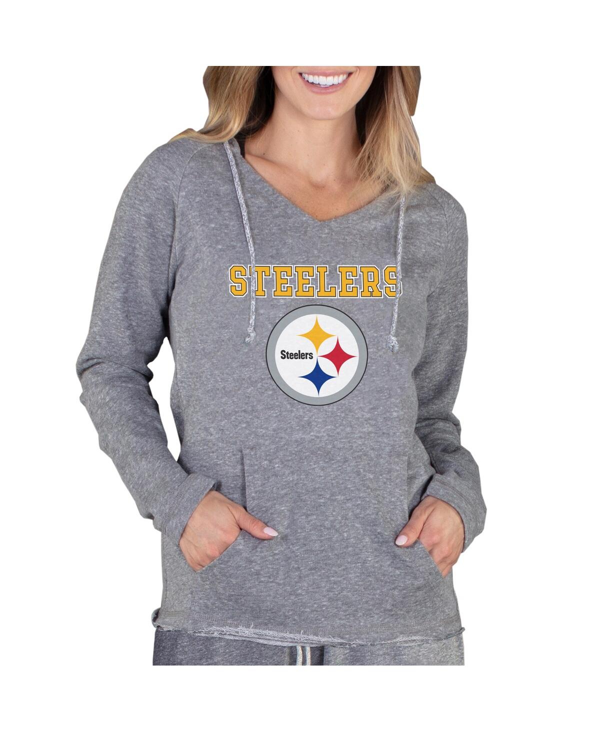 Concepts Sport Women's Gray Pittsburgh Steelers Mainstream Tri-blend Raglan Hoodie V-neck Top In Gray